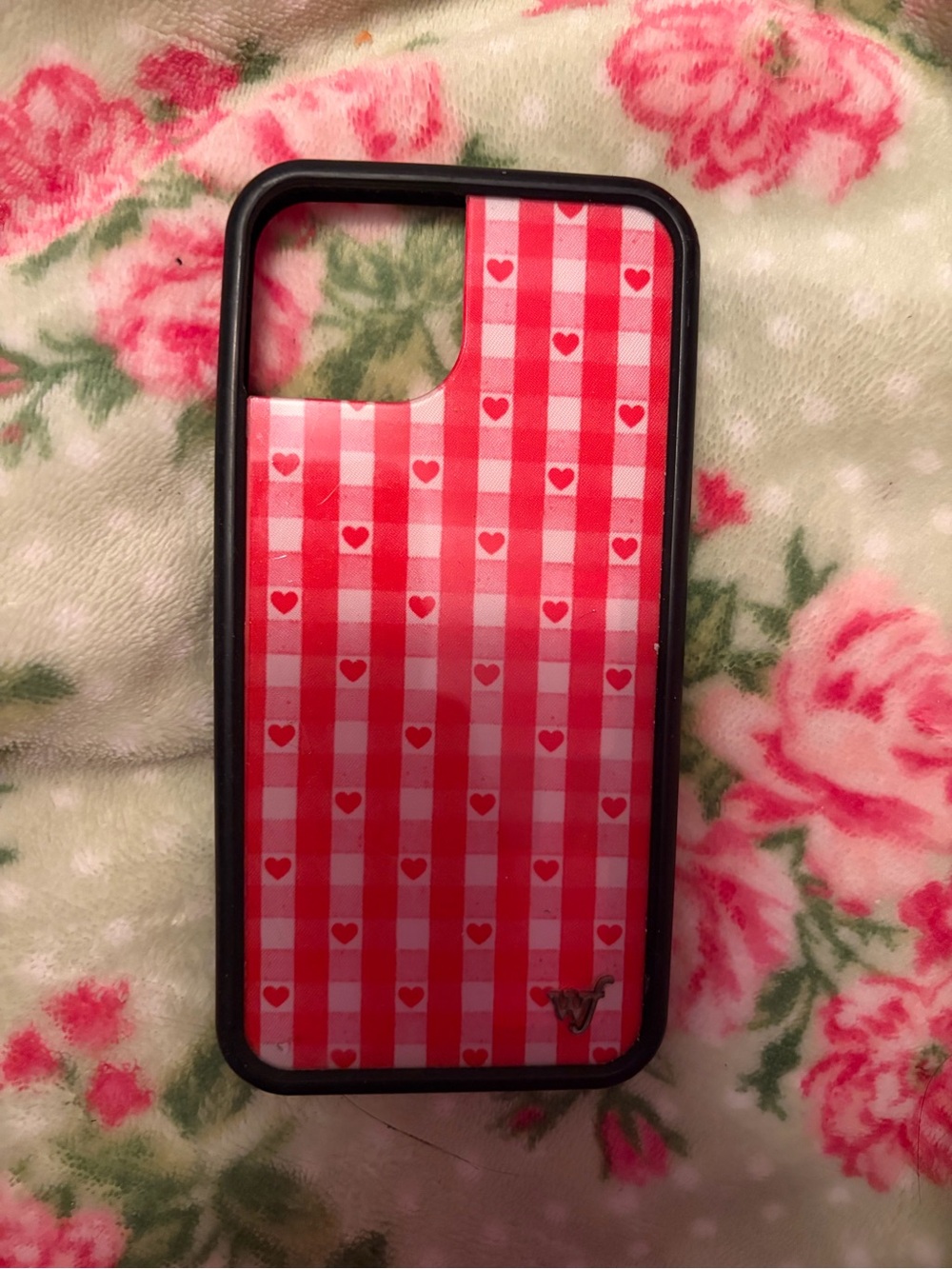 iPhone 13 Red Gingham Heart Protective Phone Case by WildFlower